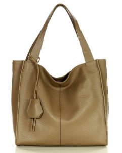 Modna torebka damska skórzany shopper bag - MARCO MAZZINI Portofino. Max beżowy taupe