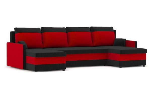 Duży narożnik z funkcją spania, Milton. III, 290x140x75 cm, czarny, czerwony