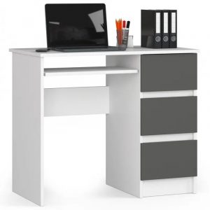 Biurko komputerowe, szuflady, prawe, 90x50x77 cm, biel, grafit, mat