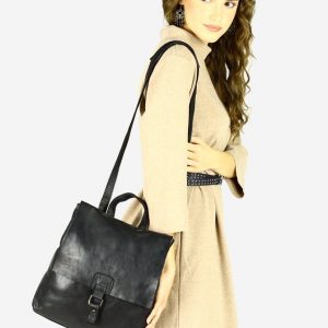 Plecak skórzany minimalizm old look leather backpack - MARCO MAZZINI czarny