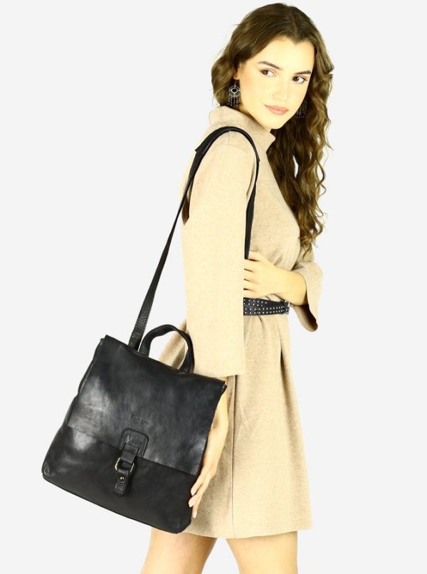 Plecak skórzany minimalizm old look leather backpack - MARCO MAZZINI czarny