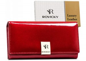 Duży portfel damski ze skóry lakierowanej na zatrzask - Rovicky