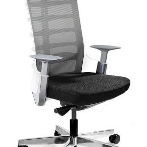 Fotel biurowy, krzesło obrotowe, Spinelly. M, biały, czarna skóra naturalna