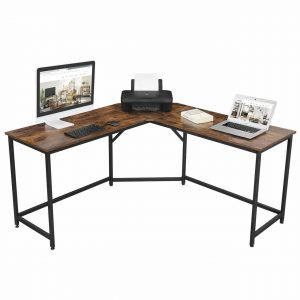 Duże biurko narożne, 149x149x75 cm, ciemny brąz, czarny, mat