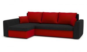Narożnik z funkcją spania, Paul, 240x140x75 cm, czarny, czerwony