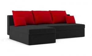 Narożnik z funkcją spania, lewy, Monako, 200x140x75 cm, czarny, czerwony