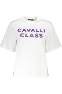 CAVALLI CLASS T-SHIRT Z KRÓTKIM RĘKAWEM DAMSKI BIAŁY