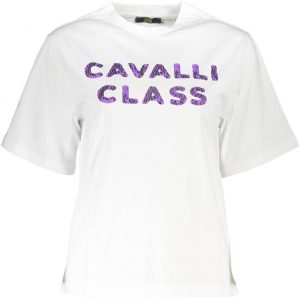 CAVALLI CLASS T-SHIRT Z KRÓTKIM RĘKAWEM DAMSKI BIAŁY