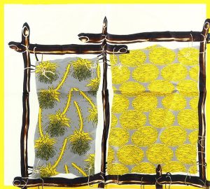 Chusta jedwabna gawroszka damska 53 x 53 cm - MARCO MAZZINI żółty z czarnym
