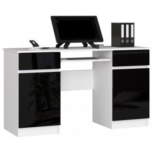 Biurko komputerowe, biurowe, 135x50x77 cm, biel, czarny, połysk