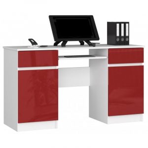 Biurko komputerowe, biurowe, 135x50x77 cm, biel, czerwony, połysk