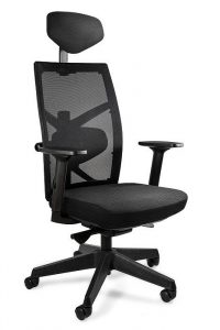 Fotel biurowy, ergonomiczny, Tune, czarna skóra naturalna