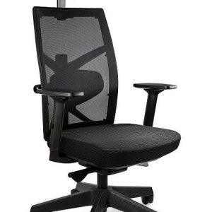 Fotel biurowy, ergonomiczny, Tune, czarna skóra naturalna
