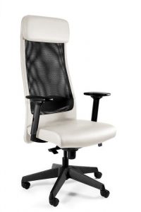 Fotel biurowy, obrotowy, Ares. Soft, skóra naturalna, biały
