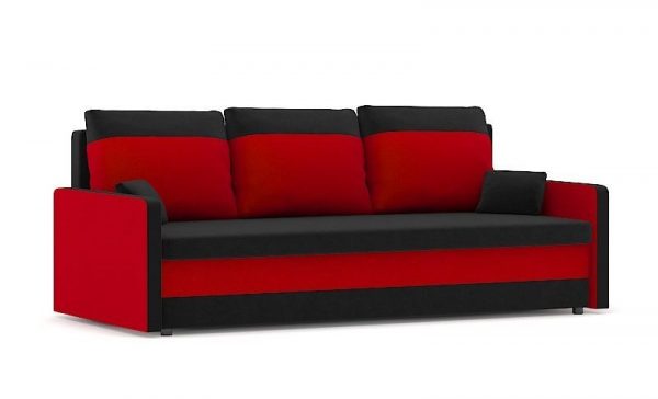 Kanapa trzyosobowa, funkcja spania, Milton, 205x90x75 cm, czarny, czerwony
