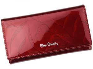 Duży damski portfel lakierowany z motywem liści, skóra naturalna — Pierre. Cardin