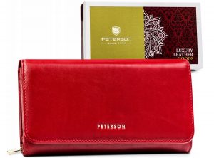 Duży, skórzany portfel damski na zatrzask i z systemem. RFID - Peterson