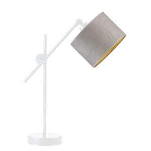 Lampka biurkowa, regulowana, Mali velur, 20x50 cm, szary klosz ze złotym wnętrzem