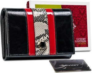 Elegancki portfel damski ze wzorem wężowej skóry. RFID - Peterson