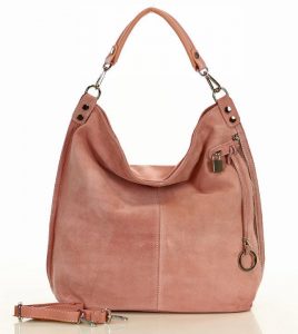 Torebka skórzana ponadczasowy design worek na ramię XL hobo leather bag - MARCO MAZZINI nubuk różowy