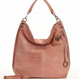 Torebka skórzana ponadczasowy design worek na ramię XL hobo leather bag - MARCO MAZZINI nubuk różowy