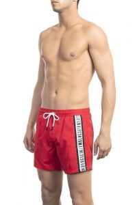Modny, markowy strój kapielowy. Bikkembergs. Beachwear model. BKK1MBS02 kolor. Czerwony. Odzież męska. Sezon: