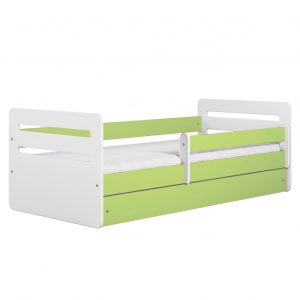 Łóżko dla dziecka, barierka ochronna, Tomi, zielony, biały, mat