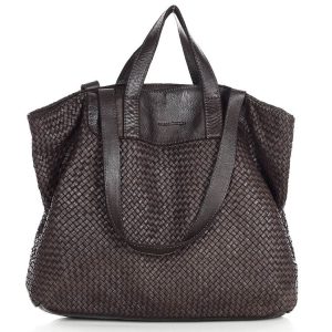 Torba damska pleciona shopper & shoulder leather bag - MARCO MAZZINI brąz caffe