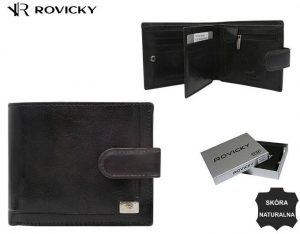 Skórzany portfel męski z systemem. RFID zamykany na zatrzask - Rovicky