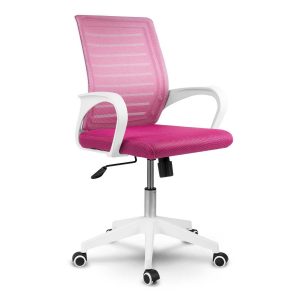 Fotel biurowy, obrotowy, krzesło z mikrosiatki, batura, sofotel, biały, różowy