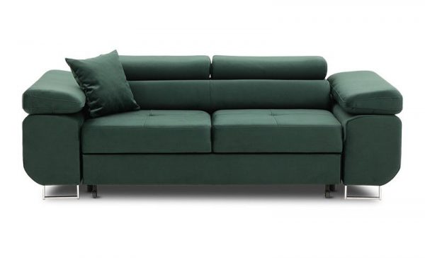 Welurowa sofa do salonu, Rigatto, 207x100x86 cm, butelkowa zieleń