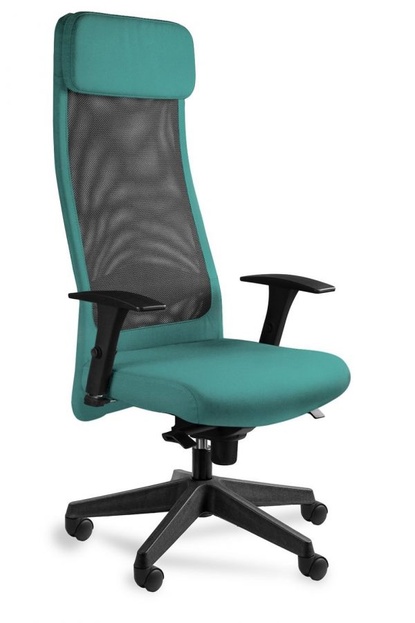 Fotel biurowy, ergonomiczny, Ares. Mesh, czarny, tealblue