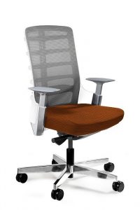 Fotel biurowy, krzesło obrotowe, Spinelly. M, biały, brązowa skóra naturalna