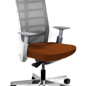 Fotel biurowy, krzesło obrotowe, Spinelly. M, biały, brązowa skóra naturalna