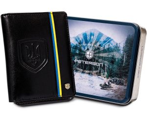 Skórzany portfel męski z godłem i barwami. Ukrainy — Peterson
