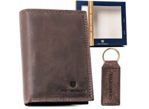 Zestaw prezentowy: skórzany portfel bez zapięcia i brelok - Peterson