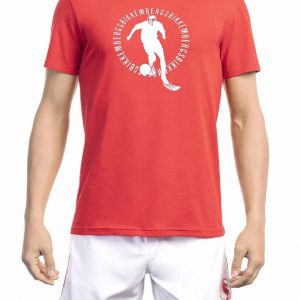Koszulka. T-shirt marki. Bikkembergs. Beachwear model. BKK1MTS02 kolor. Czerwony. Odzież męska. Sezon: