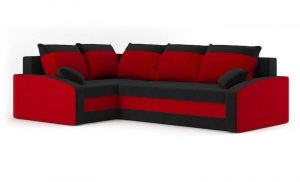 Narożnik rozkładany do salonu, lewy, Grande, 235x185x75 cm, czarny, czerwony