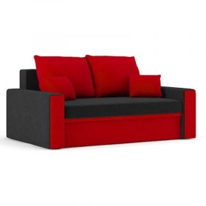 Sofa dwuosobowa, poduszki, Montana, 152x90x75 cm, czarny, czerwony