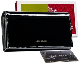 Czarny portfel damski skórzany z akcentem - Peterson