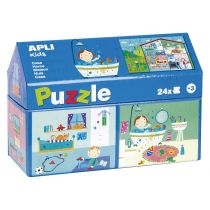 Puzzle w kartonowym domku - w domu 3+ Apli