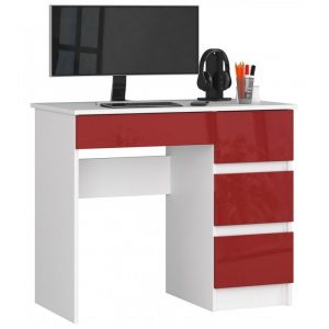 Biurko komputerowe, szkolne, prawe, 90x50x77 cm, biel, czerwony, połysk