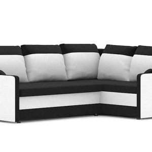 Prosty narożnik rozkładany, prawy, Milton. II, 225x175x75 cm, biel, czarny