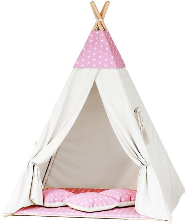 Namiot tipi dla dzieci, bawełna, 110x165 cm, różowy, gwiazdki