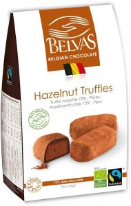 Belvas − Belgijskie czekoladki trufle z orzechami laskowymi fair trade bezglutenowe. BIO − 100 g[=]