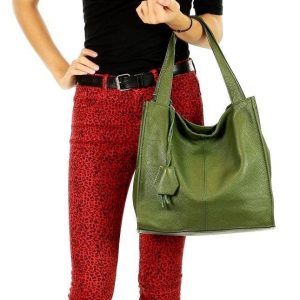 Modna torebka damska skórzany shopper bag - MARCO MAZZINI Portofino. Max zielony khaki