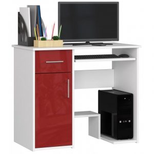 Biurko komputerowe, szafka, szuflada, jay, 90x50x74 cm, biel, czerwony, połysk