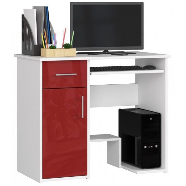 Biurko komputerowe, szafka, szuflada, jay, 90x50x74 cm, biel, czerwony, połysk