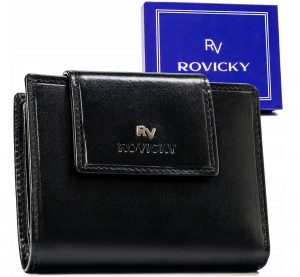 Skórzany portfel na zatrzask z systemem. RFID - Rovicky