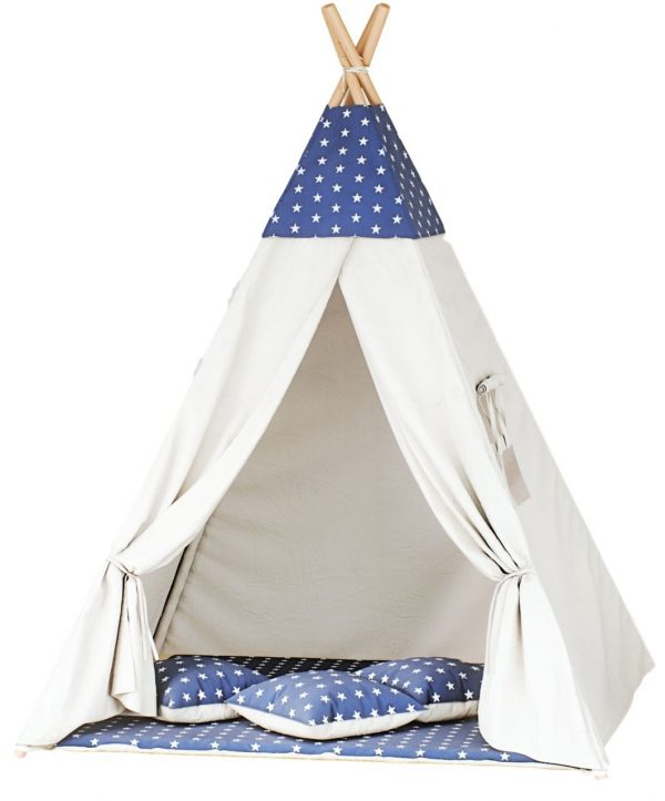 Namiot tipi dla dzieci, bawełna, 110x165 cm, granatowy, gwiazdki